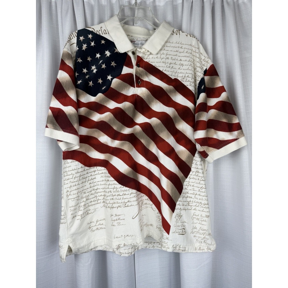 American Summer Shirt Mens XL American Flag Constitution Short Sleeve Golf Polo